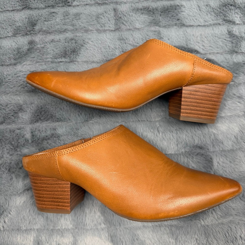 Clarks Collection Ellanie Pace Tan Leather Pointed Toe Mules Size 7.5W